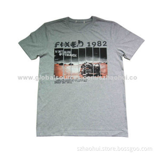 Men's custom round neck printed T-shirt, cotton jersey, OEM services offered